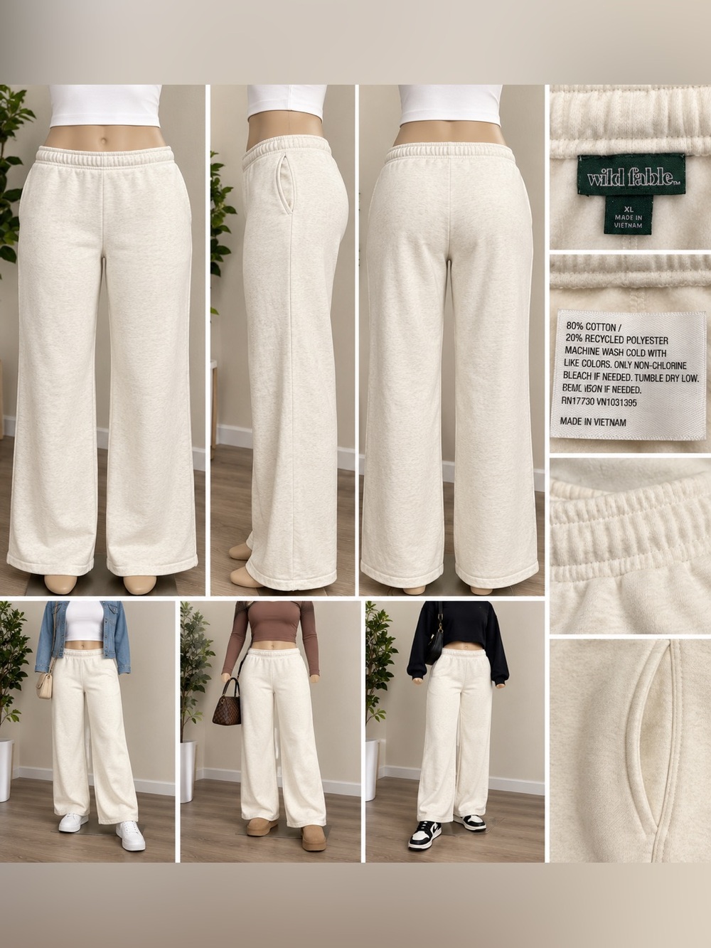 Wild Fable Cream Wide Leg Sweatpants Lounge Pants XL NWT